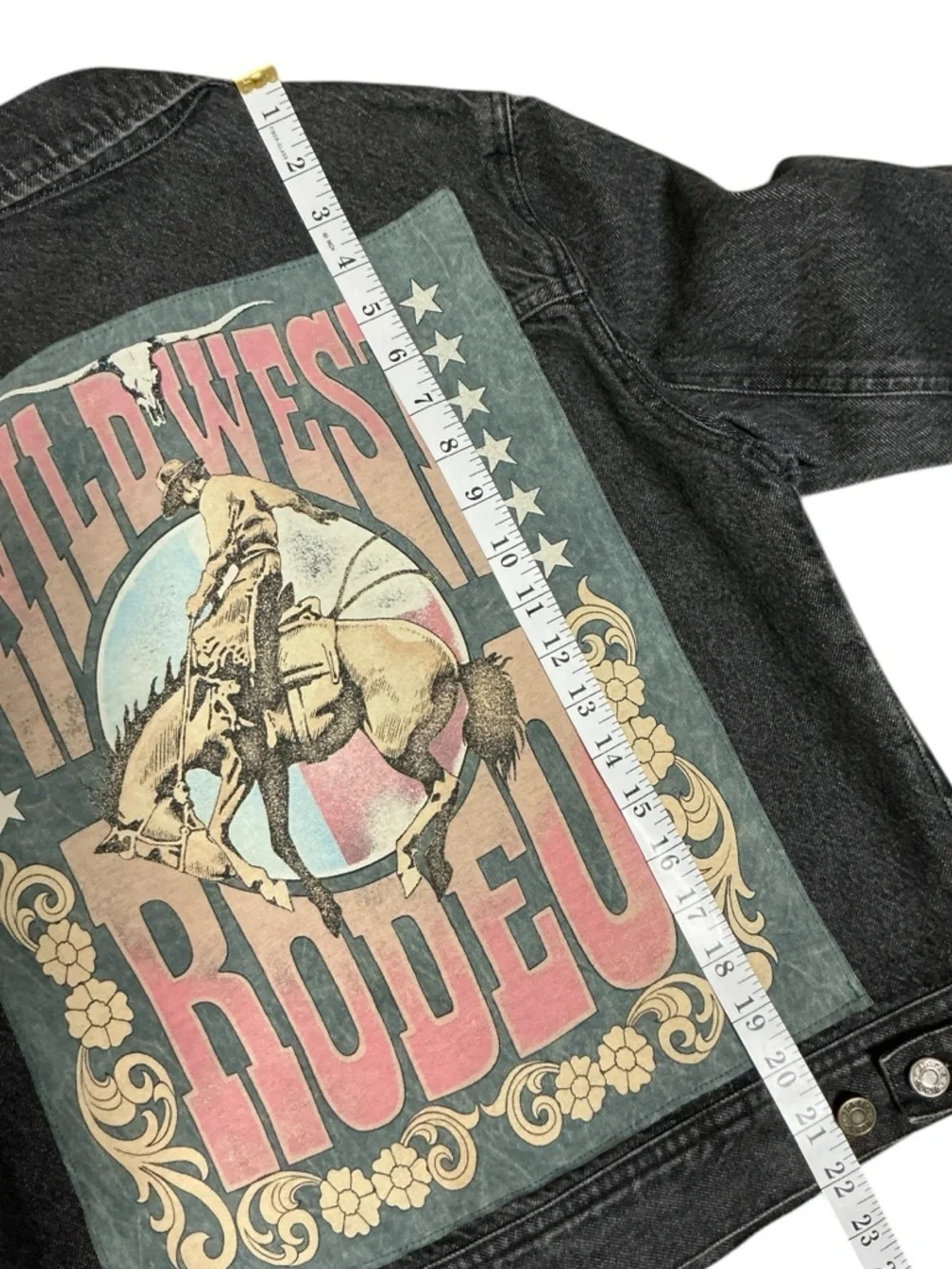 Wild West Rodeo Western Cowgirl Upcycled Denim Jacket - Picture 5 of 7